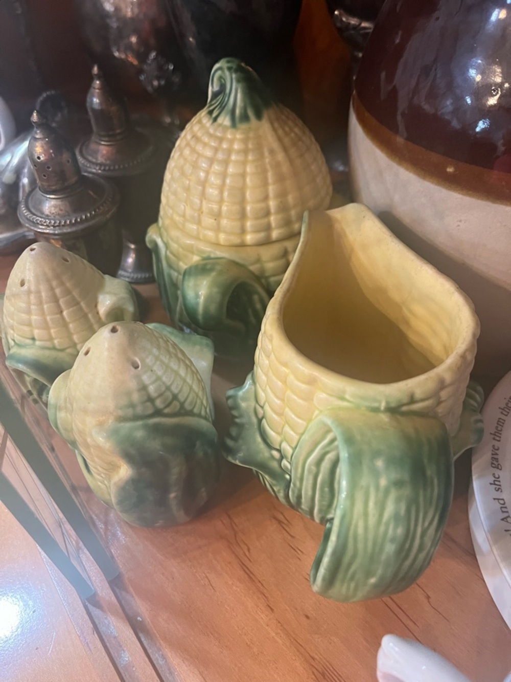 Corn-Shaped Ceramic Creamer and Salt & Pepper Set - Yellow & Green
